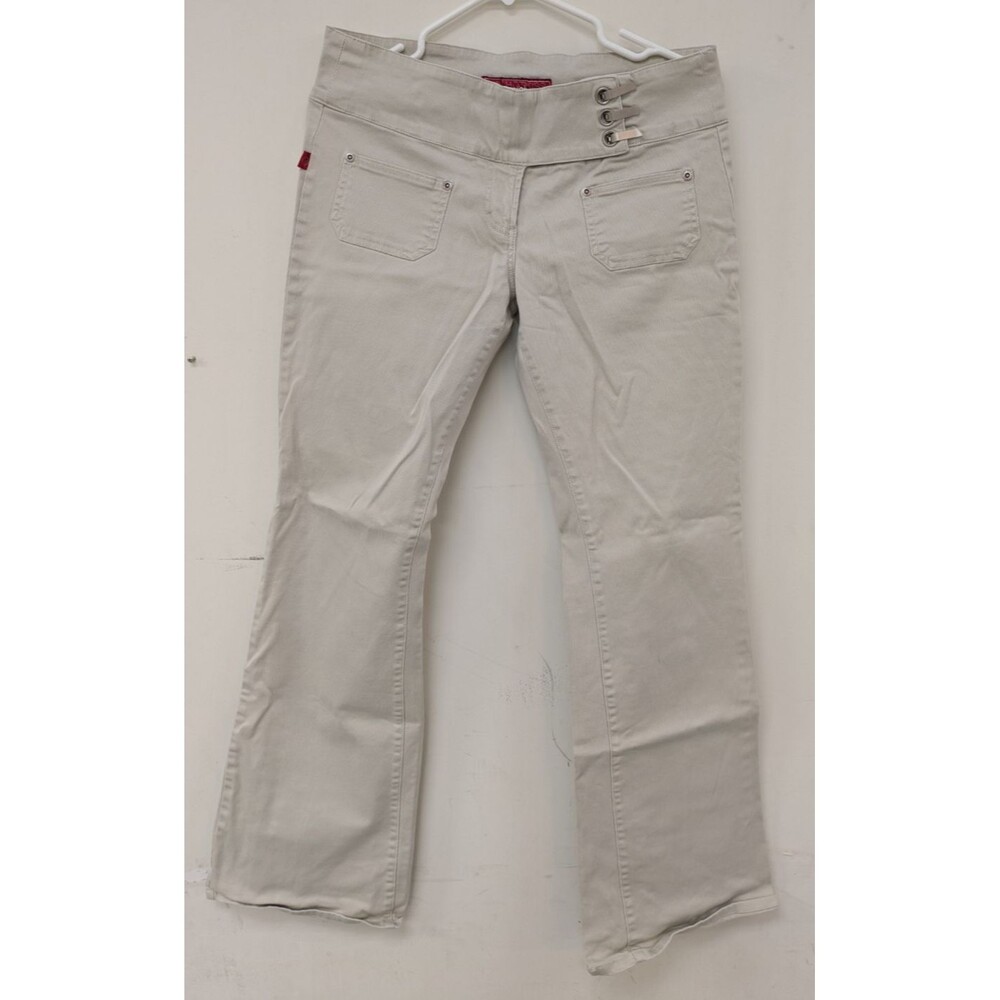 VINTAGE Y2K Hot Kiss Khaki WIDE LEG FLARE Jeans Sz 9 Mid Rise Grunge 90s Stretch